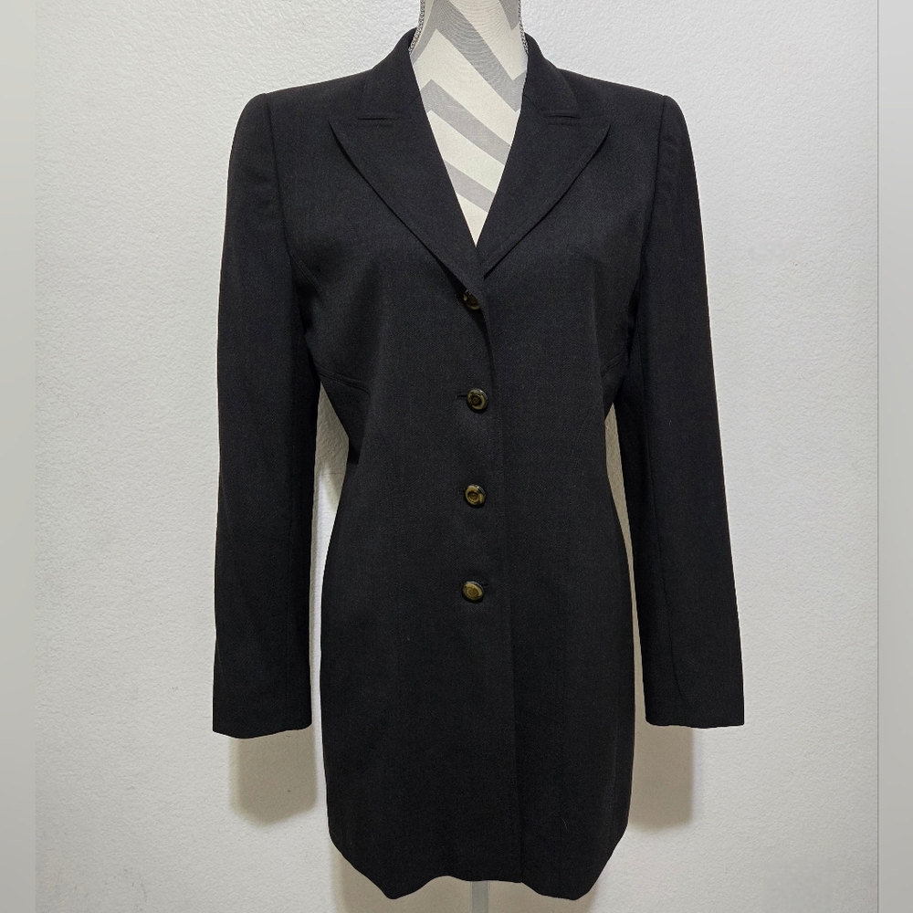 Escada Margaretha Ley Charcoal Grey Wool Blend Blazer Jacket Gold Buttons Sz 38 - Picture 7 of 16
